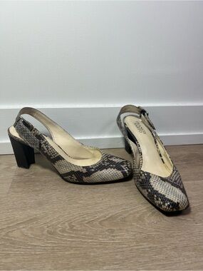 Franco Sarto Y2K Chic Snakeskin Pattern Slingback Chunky Heel Pump - WELL WORN